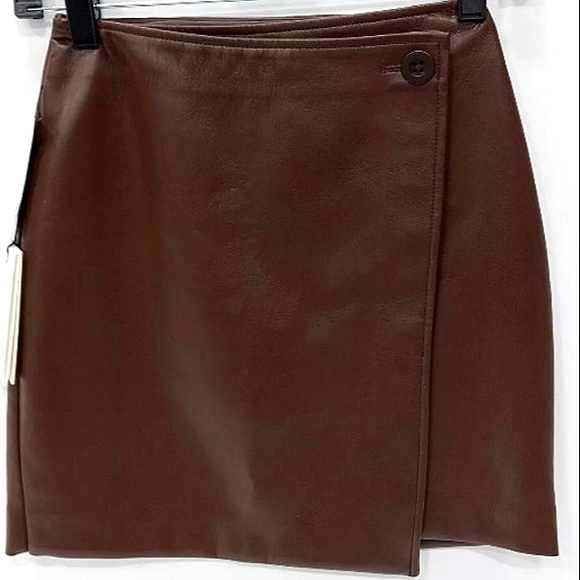 Aritzia Dresses & Skirts - Babaton Mini Vicinity Vegan Leather Wrap Skirt 00 Coffee Bean Aritzia